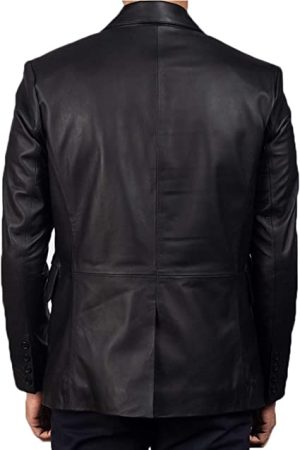 Men's Classic Black Leather Blazer