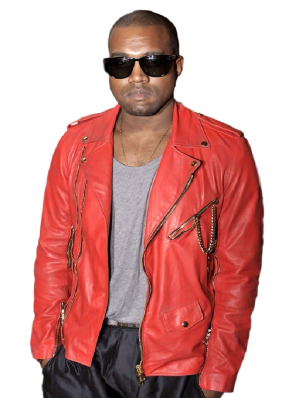 Kanye West Red Biker Leather Jacket American rapper Kanye West Red Jacket
