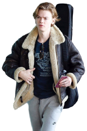 Actor Thomas Brodie-Sangster Shearling Leather Jacket