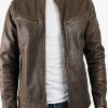 Men's Cafe Racer Brown Leather Jacket