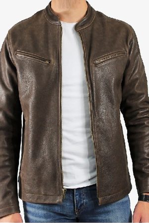 Men's Cafe Racer Brown Leather Jacket