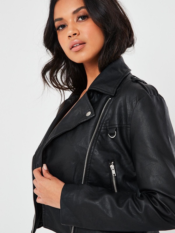 Women Faux leather Jacket (1) Faux Leather Black Biker Jacket