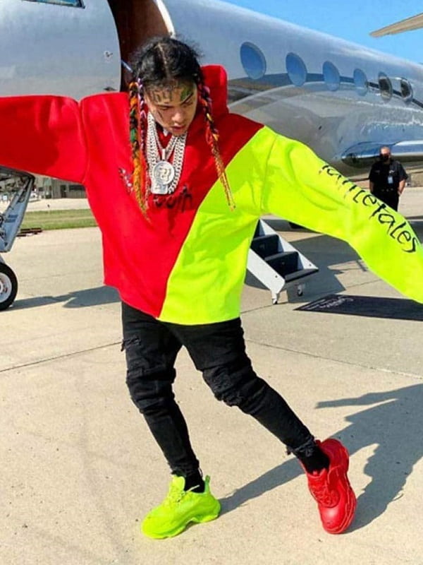 6ix9ine TattleTales TUTU Hoodie 6ix9ine red yellow split big mouth hoodie