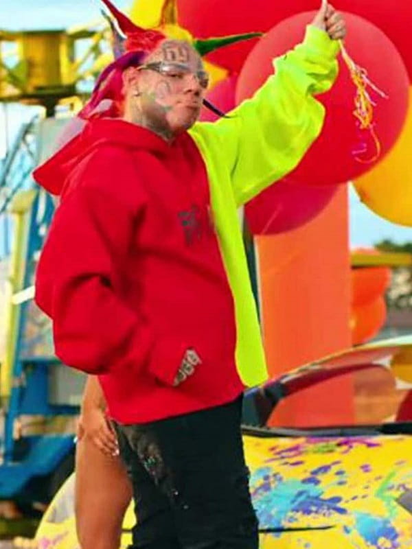 6ix9ine red yellow split big mouth merch hoodie 6ix9ine merch hoodie