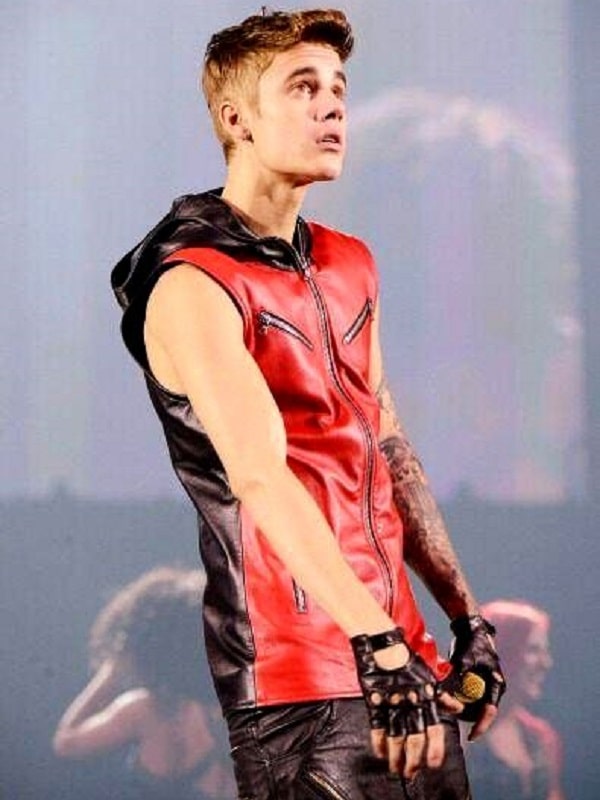 Justin-Bieber-Believe-Tour Leather Vest Justin Bieber Red Vest