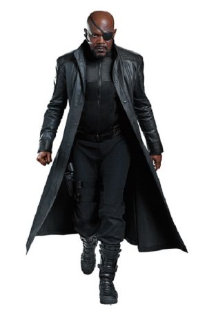 Movie Avengers Actor Samuel L. Jackson as Nick Fury Wearing a leather Coat