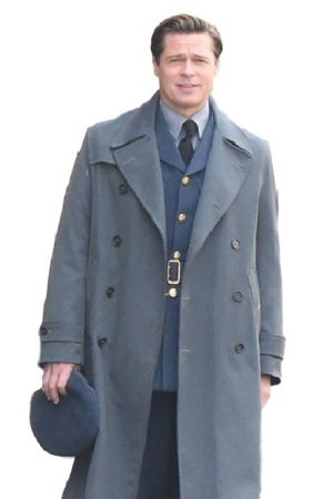 Brad Pitt Wearing A Gray Wool Coat in Allied Actio Film