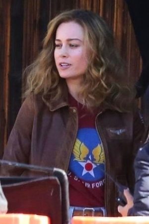 American actress Brie Larson wearing a brown Jacket in Film Captain Marvel Carol Danvers Bomber Leather Jacket