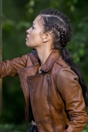Christian Serratos Wear Brown Leather In Drama Series The Walking Dead