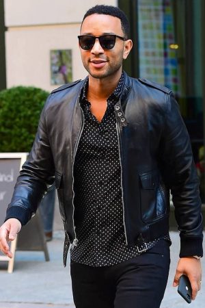 American Singer John Legend Wear Black Leather Jacket