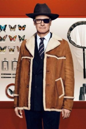 Colin Firth Wearing a Brown Suede Leather Jacket in the movie Kingsman The Golden