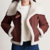 A Young Women Wearing Brown Leather Sheepskin Shearling Jacket