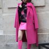 British-American actress Wearing A Stylish Pink Wool Trench Coat