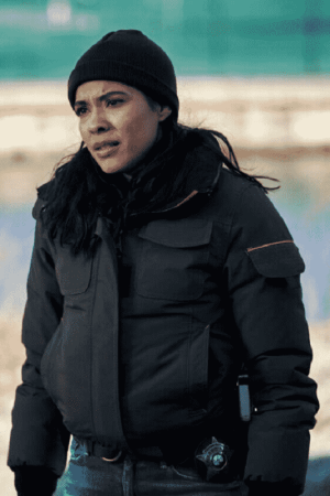 Lisseth Chavez Wearing A Black Bomber Jacket In Center Mass