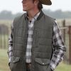 A Men Wearing A Cowboy Style Outfits and outwear wear is Gray Vest look very Comfortable