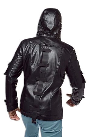 Men Wearing Black leather hooded