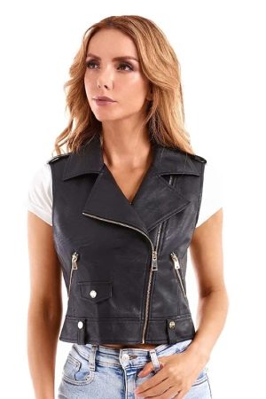 Women Black Leather Vest for Sale