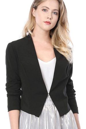 Women's Collarless Casual Black Blazer Suit