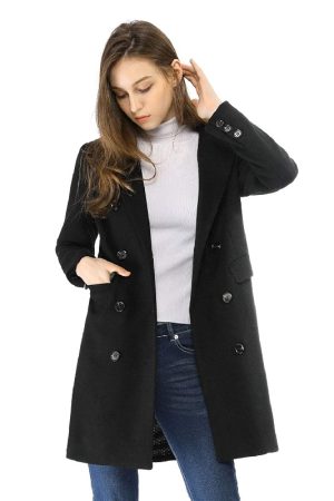 Women's Winter Coat Elegant Notched Lapel Double Breasted Trench Coat