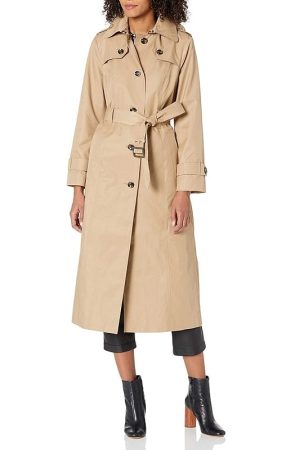 A Women Wearing Single Breasted Long Trench Coat