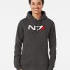 A Young Ladies Wearing A N7 Mass Effect Gray Hoodie