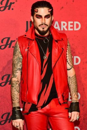 Singer Adam Lambert Wearing Red Leather In Halloween Party