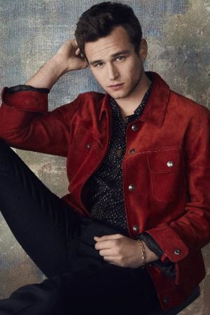 Brandon Flynn Wear Red Suede Leather Jacket