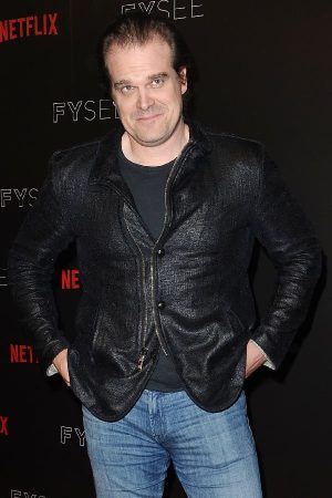 David Harbour Wearing Black Leather Blazer Stranger Things Event