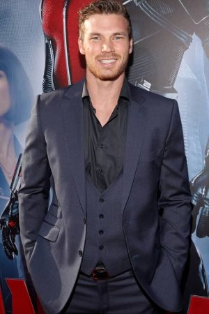 Derek Theler Wearing Blue Navy Suit at Ant-Man event