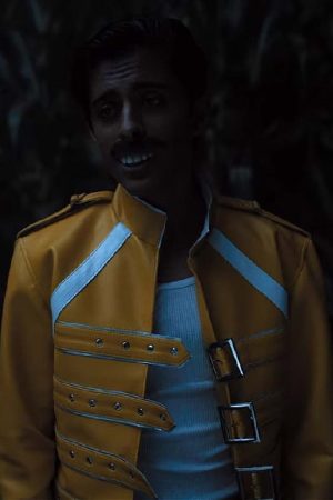 Karan Brar Wearing Yellow Leather Strip Design Jacket In the Movie Hubie Halloween