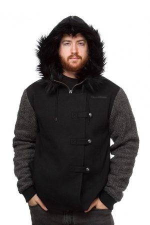 Kit Harington Wearing Black Fur Collar Hooie Game of Thrones