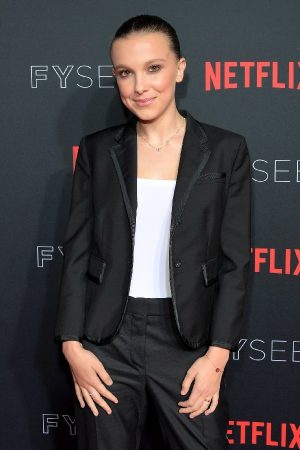 Millie Bobby Wearing Black Blazer In Stranger Things