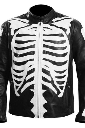 Bones Sketch Skeleton Pattern Leather Jacket