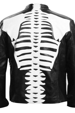 Bones Sketch Skeleton Pattern Biker Leather Jacket Premium quality