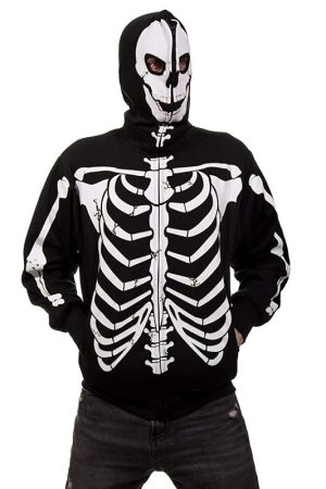 A Men Wearing Skeleton Pattern Black Hoodie