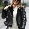 Actress Amanda Louise Holden Wearing Shearling Leather Jacket