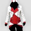 Men Wearing Video Game Assassins Creed Cosplay Costume White and Red Hooded