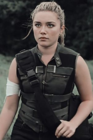 Actress Florence Pugh Wearing Tactical Vest In Film Black Widow as Yelena Belova