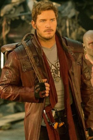 Chris Pratt Wearing Leather Coat In Guardians of the Galaxy Vol. 2 Movie as Peter Quill Star-Lord