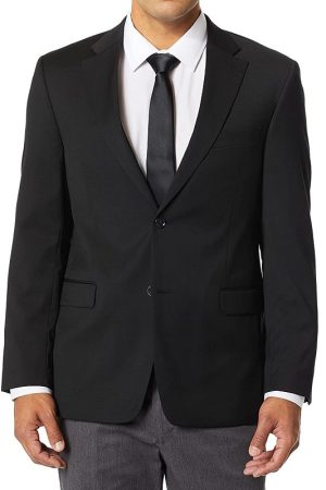 A Men Wearing Custom Made Black Suit