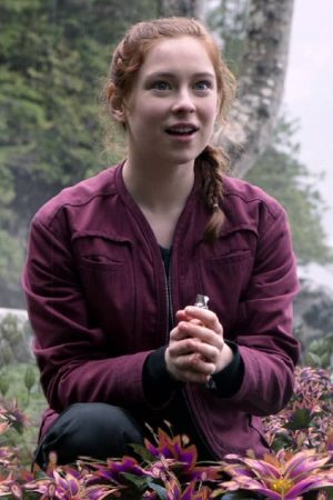Mina Sundwall Wearing Purple Jacket In Lost in Space