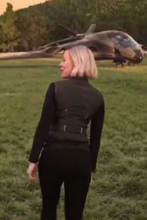 American actress Scarlett Johansson Wearing Cotton Vest In Black Widow