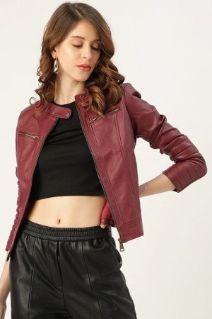 A young Women wearing Maroon Jacket