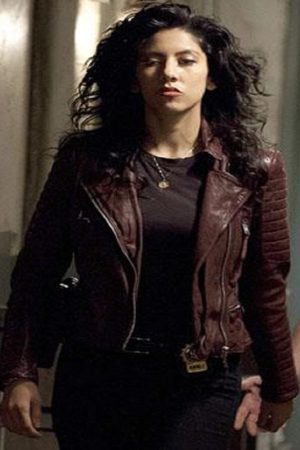 Stephanie Beatriz Wearing Maroon Leather Jacket In Brooklyn Nine-Nine