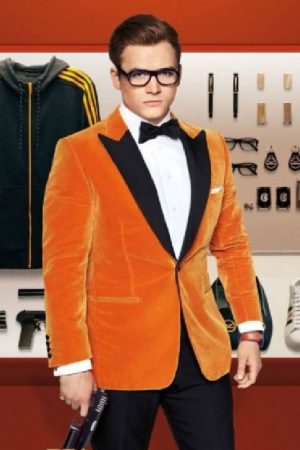 Taron Egerton Wearing Orange Tuxedo Kingsman The Golden Circle as Eggsy