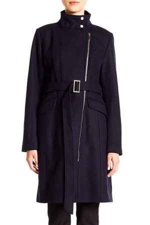 A Young Women Wearing Navy Blue Winter Coat