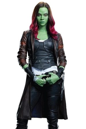 Zoe Saldana Wearing Cosplay Coat In Guardians of the Galaxy Vol. 2