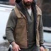 Dave Bautista Wearing Brown Hoodie Vest In Bushwick as Stupe