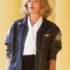 Movie Top Gun Actress Kelly McGillis Wearing Leather Jacket as Charlie