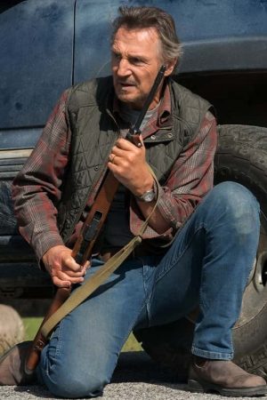Movie The Marksman Jim Actor Liam Neeson Wearing Green Quilted Vest